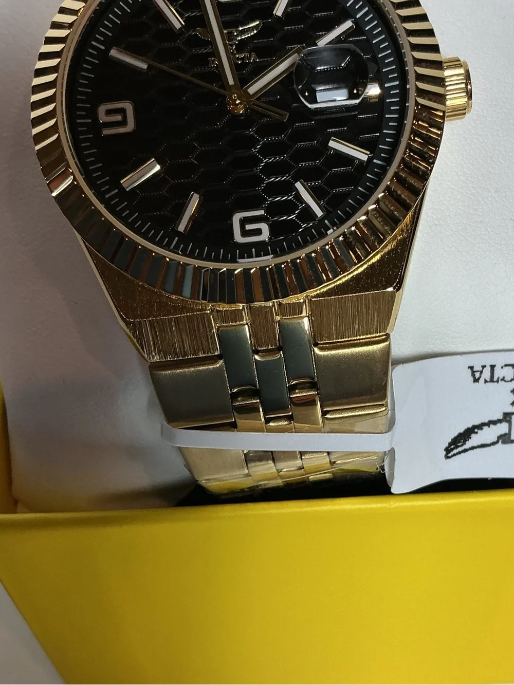 Invicta Gold Tone Watch with Black Textured Dial